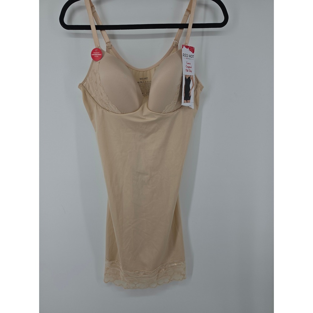 Red Hot by Spanx Lace Cupped Full Slip Nude Beige Shaping Microfiber XL NEW